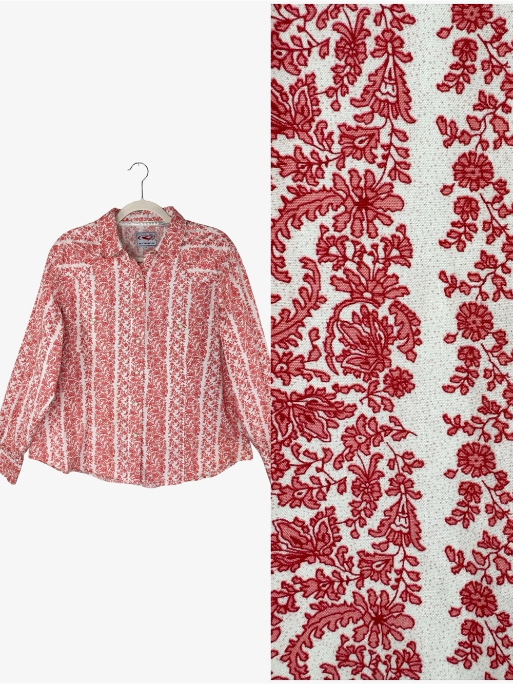 Roper Women's Retro Western Pearl Snap Long Sleeve Shirt 1X Pink White Floral
